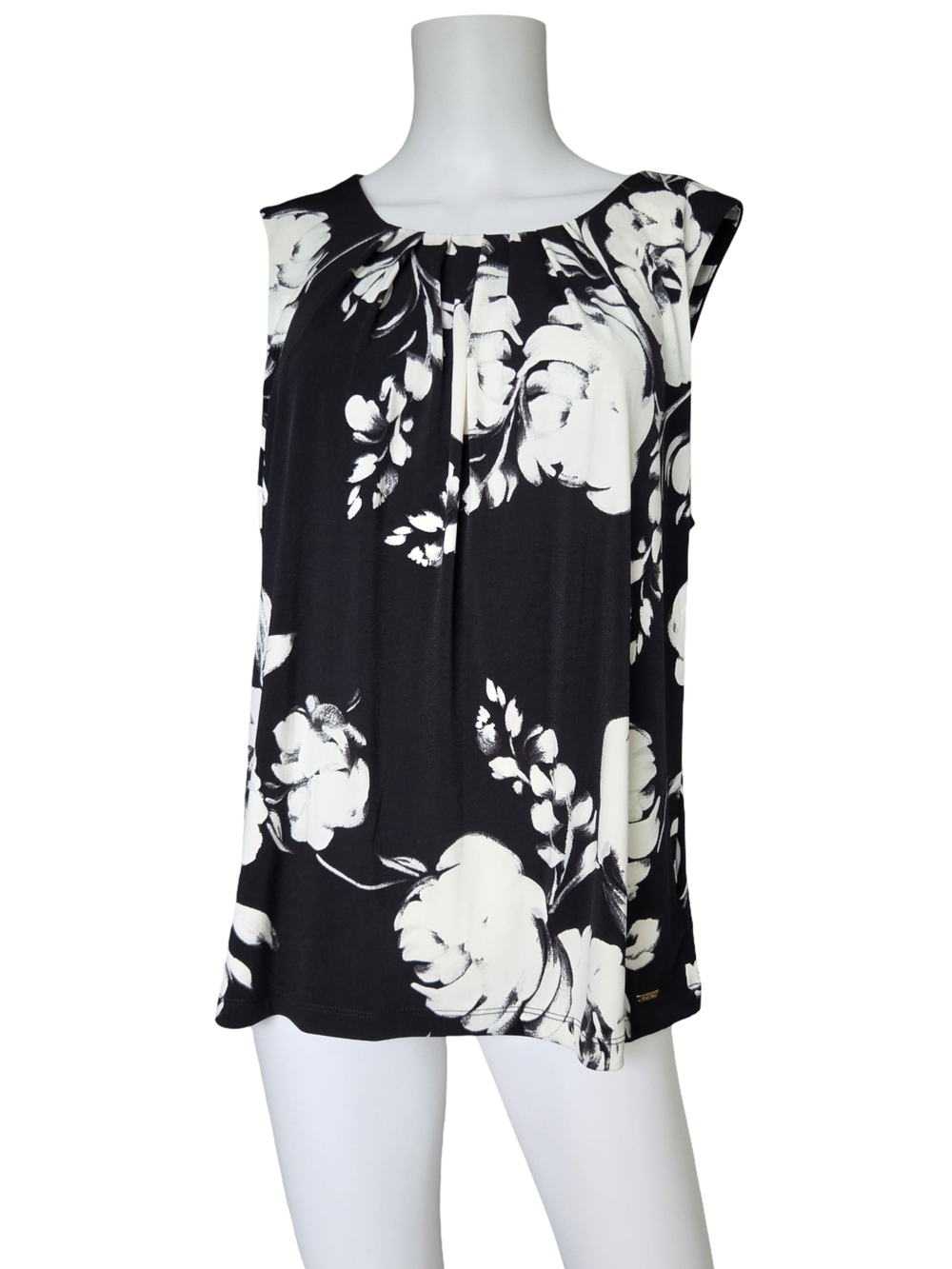 NEW Calvin Klein Sleeveless Blouse Black White Floral Office Womens Plus Size 1X